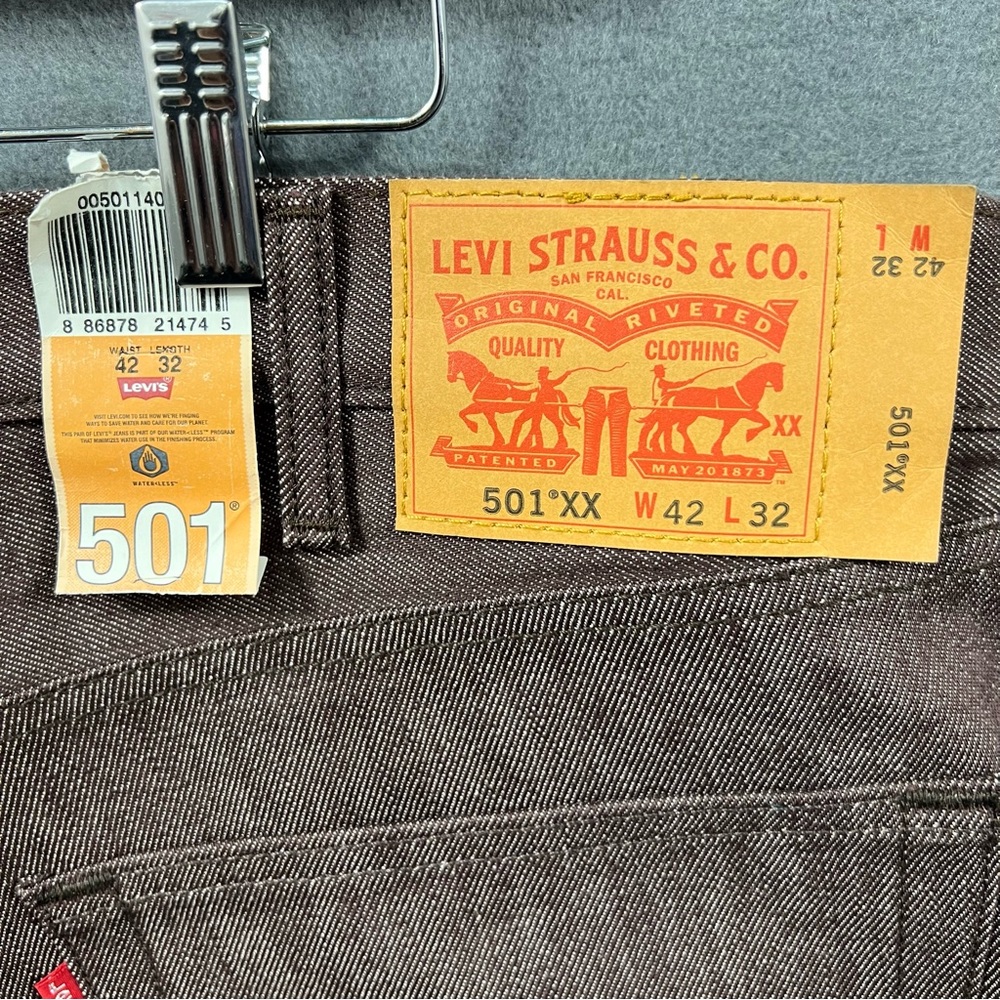Levi’s Men’s Straight Leg 501 XX Brown Rigid Denim 100% Cotton Jeans Size: 42x32 - Picture 4 of 14